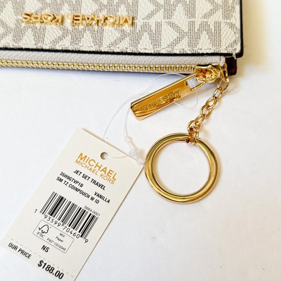 Michael Kors Jet Set Travel Small Coin Pouch ID Key Holder Wallet MK Vanilla - Picture 9 of 11